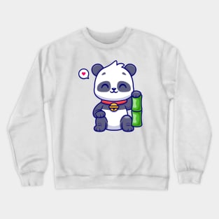 Cute Panda Sitting With Bamboo Cartoon Crewneck Sweatshirt